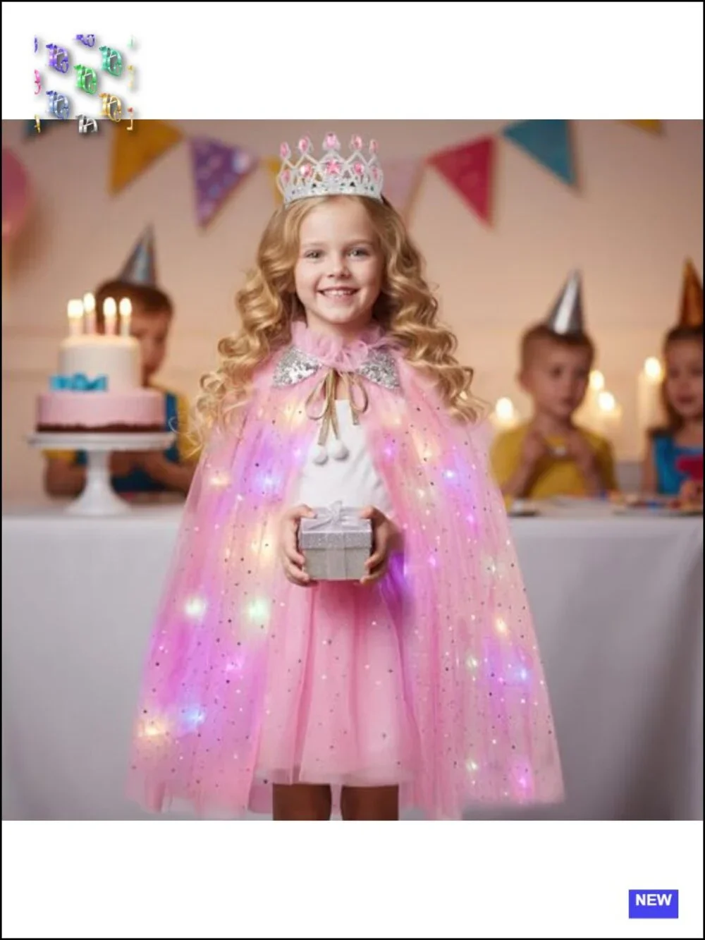 Girls Princess Cape & Tutu Dress Up Set with Light-Up Crown Wand Necklace